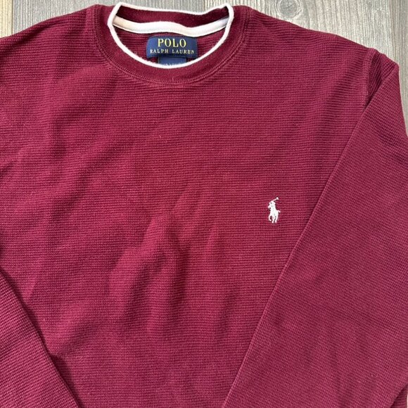 Polo Ralph Lauren Men Waffle Knit Thermal Shirt Medium Maroon Long Sleeve Cotton - Picture 3 of 7